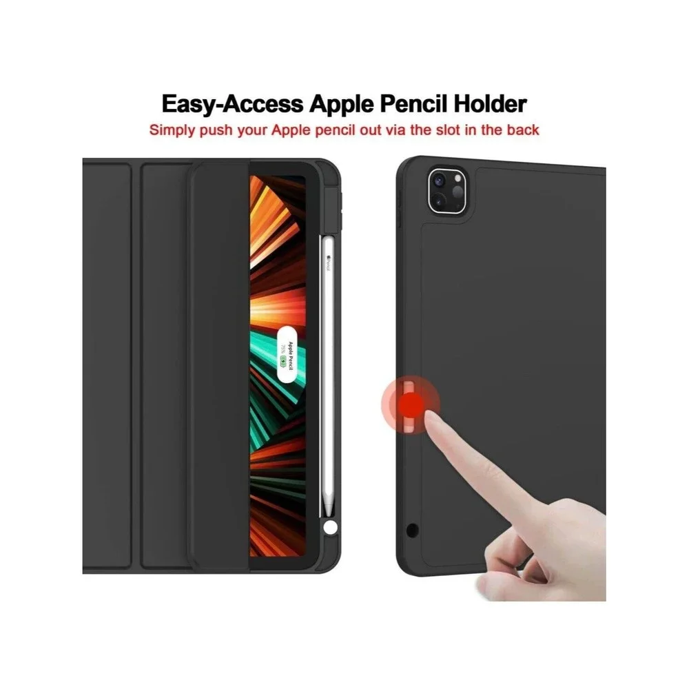 New iPad 12.9 Case Smoky Gray TPU Bumper Folio Pencil Holder